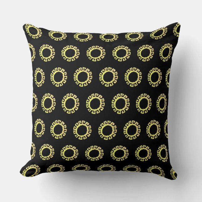 Beautiful  Yellow Inca Sun on Black Throw Pillow (Front)