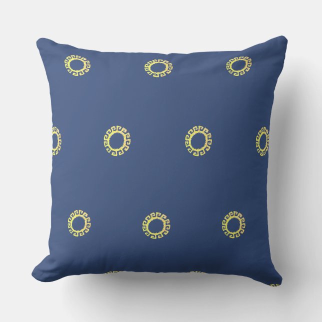Beautiful  Yellow Inca Sun on Blue Throw Pillow (Front)