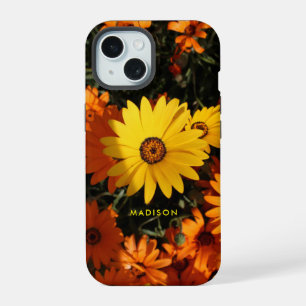 Beautiful Yellow Orange Flowers Personalized Name iPhone 15 Case