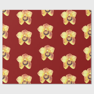 beautiful yellow orchid on a ruby red background wrapping paper