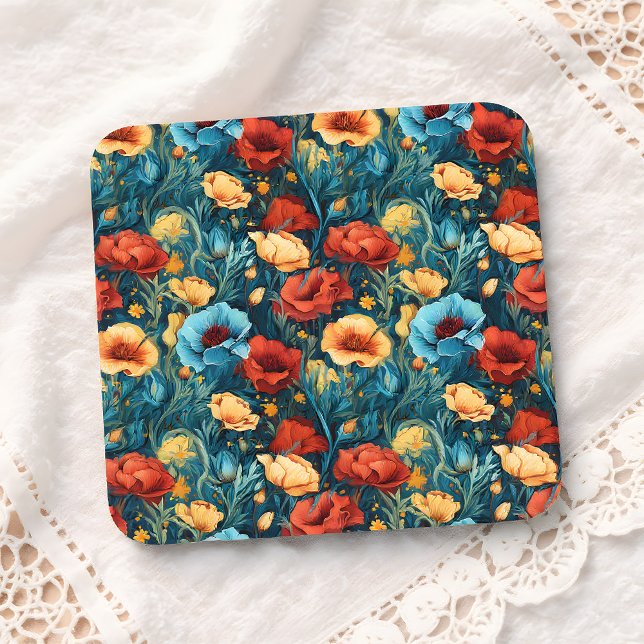 Beautiful Yellow Red Blue Flowers Botanical Print Coaster (Creator Uploaded)