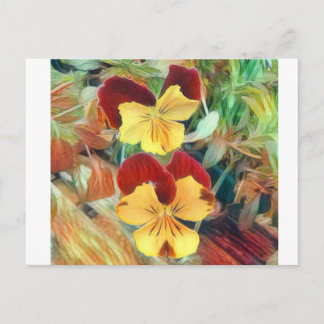 Beautiful Yellow Red Brown Painted Pansies Postcard