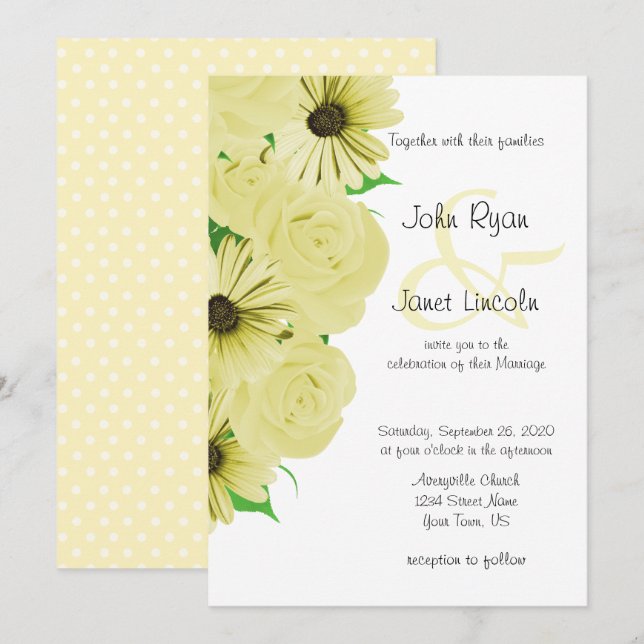 Beautiful Yellow Rose & Daisy Wedding Invitations (Front/Back)