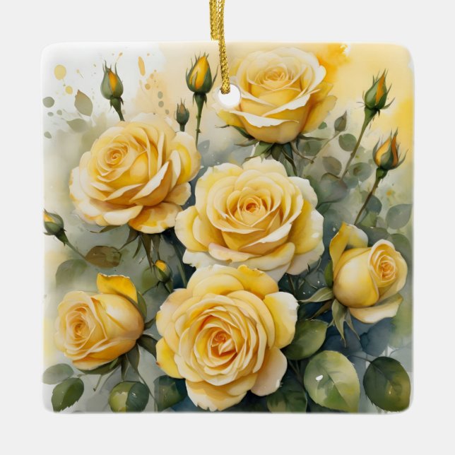 Beautiful Yellow Roses Ceramic Ornament (Front)