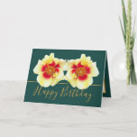 Beautiful Yellow Roses Chic Pretty Happy Birthday Card<br><div class="desc">Two beautiful yellow roses with a vibrant red centre against a dark green colour background. The birthday greeting text uses a gorgeous modern script font in light gold to match the colour of the yellow rose. The flower covers the front of this card which can be used as a wedding...</div>