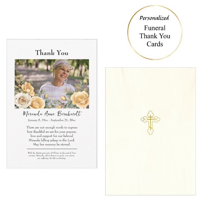 Beautiful Yellow Roses Photo Orthodox Funeral      Thank You Card (Creator Uploaded)