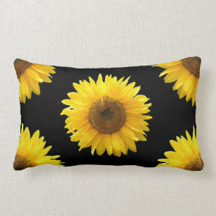 Beautiful Yellow Sunflowers on Black Lumbar Pillow