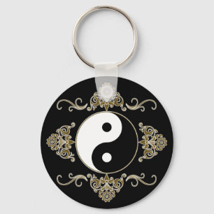 Beautiful Yin Yang Design in Black and Gold Keychain