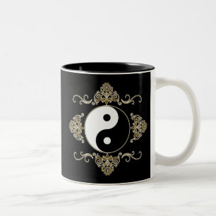 Beautiful Yin Yang Design in Black and Gold Two-Tone Coffee Mug