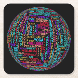 Beautiful Yoga Wellness & Harmony Globe Square Paper Coaster