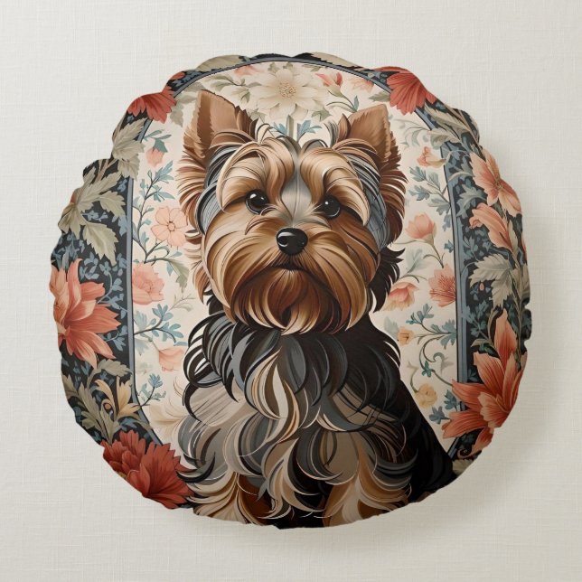 Beautiful Yorkie | Yorkshire Terrier Portrait Round Pillow (Front)