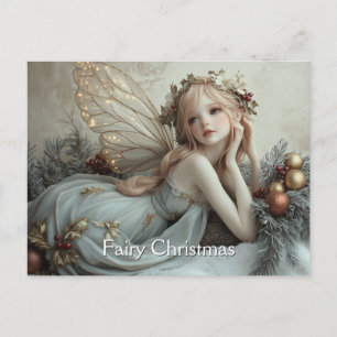 Beautiful Young Christmas Fairy Gold Wings Postcard