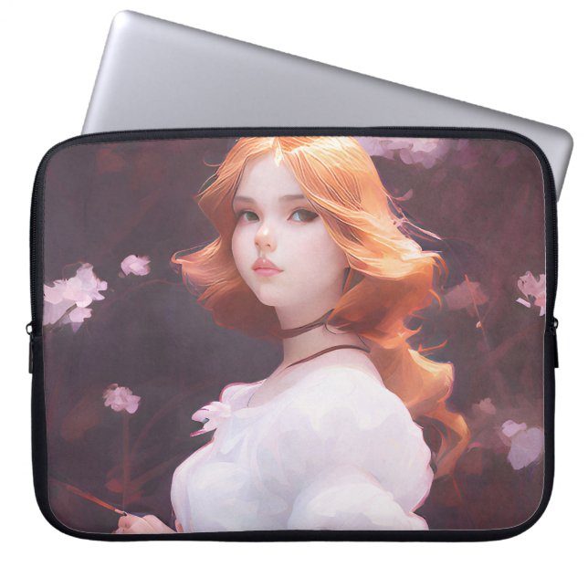 Beautiful Young Girl Amongst Pink Flowers Portrait Laptop Sleeve (Front)