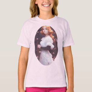 Beautiful Young Girl Amongst Pink Flowers Portrait T-Shirt