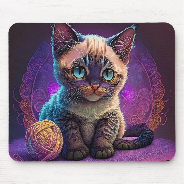 Beautiful Young Kitty With Yarn Ball Mouse Pad (Front)