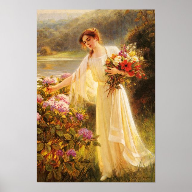 Beautiful,young lady,flowers,by Albert Lynch,Belle Poster (Front)