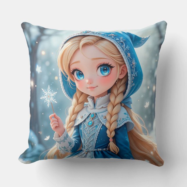 Beautiful  young snow maiden throw pillow (Front)