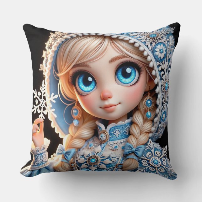 Beautiful  young snow maiden throw pillow (Front)