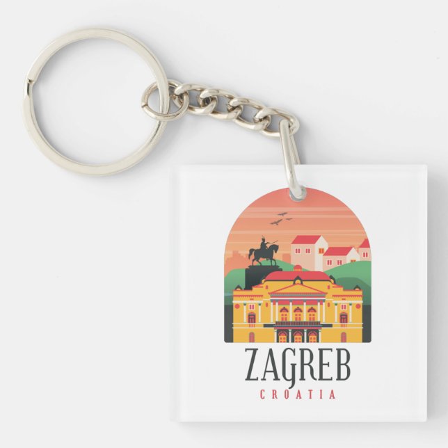 Beautiful Zagreb Croatia Cityscape Vintage   Keychain (Front)
