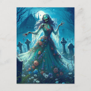 Beautiful Zombie in Graveyard Holiday Postcard