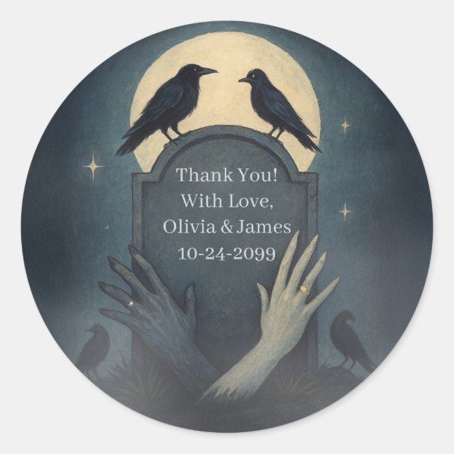 Beautiful Zombie Moonlit Gothic Wedding Stickers (Front)