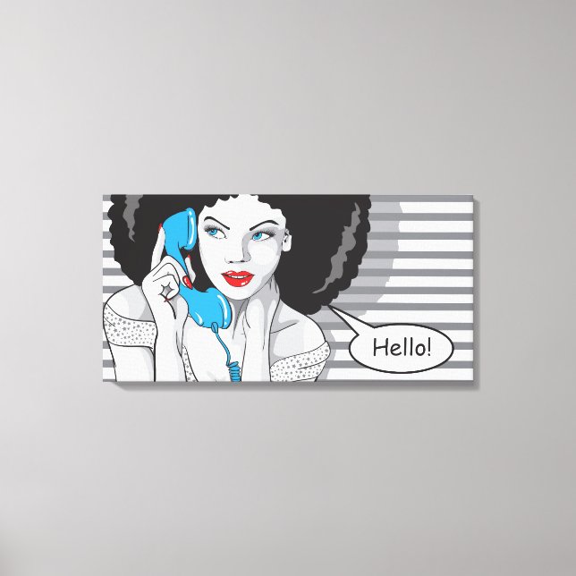 beautifull girl callling, hello, POP art Canvas Print (Front)
