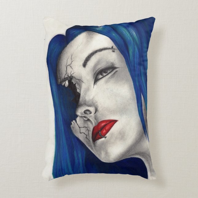 Beautifully Broken Fantasy Horror Goth Girl Art Decorative Pillow (Front(Vertical))