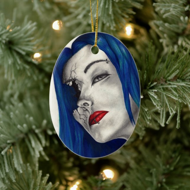 Beautifully Broken Goth Lady Fantasy Original Art Ceramic Ornament (Tree)