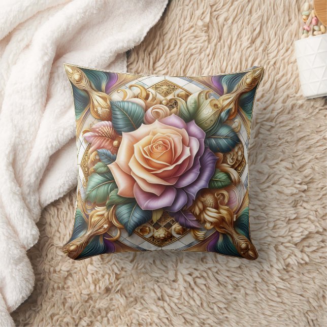 Beautifully Designed Roses in Intricate Art Throw Pillow (Blanket)