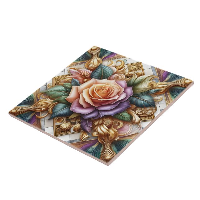 Beautifully Designed Roses in Intricate Art Tile (Side)