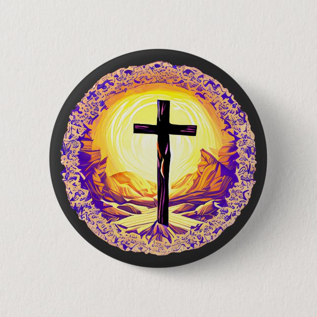 Beautifully Detailed Christian Cross 2 Inch Round Button (Front)