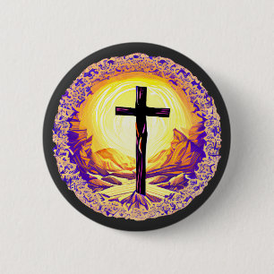 Beautifully Detailed Christian Cross 2 Inch Round Button