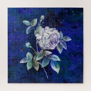 Beautifully detailed White Rose on Blue Ground Jigsaw Puzzle