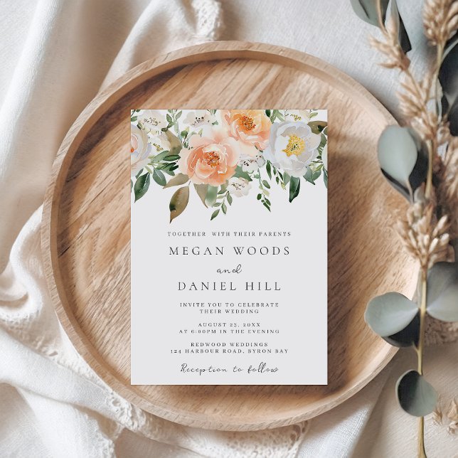 Beautifully Elegant Peach & White Floral Wedding Invitation (Creator Uploaded)