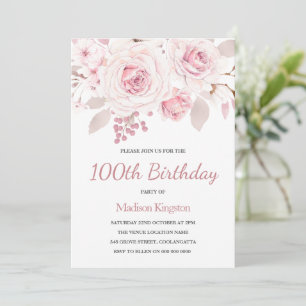 Beautifully Elegant Roses Womans 100th Birthday Invitation