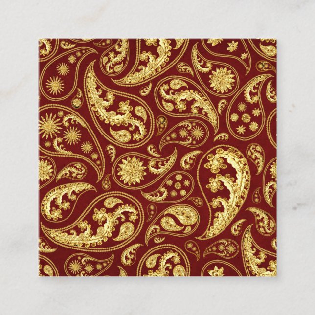 Beautifully Ethnic Inspired Red-Gold Patterned Square Business Card (Front)