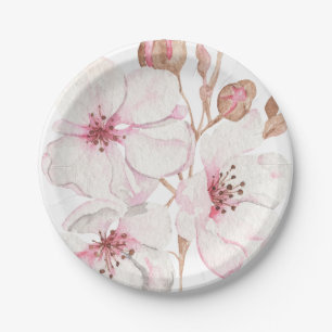 Beautifully Hand Drawn Cherry Blossom  Paper Plate