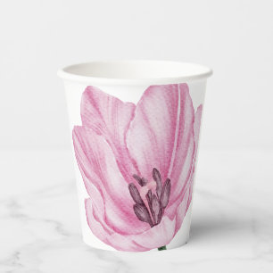 Beautifully Hand Drawn pink Oriental Lily Paper Cups