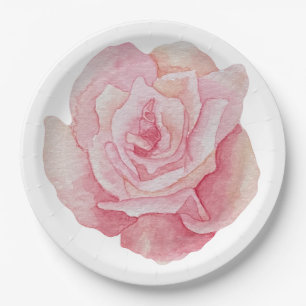 Beautifully Hand Drawn Pink Rose Paper Plate