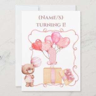 Beautifully Hand Painted and Drawn Turning 1! Invitation