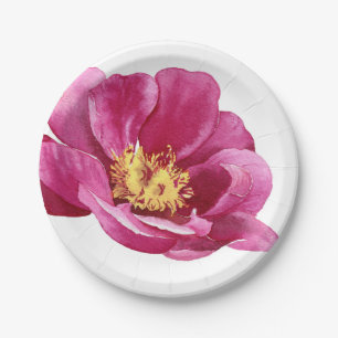 Beautifully hand painted pink peony paper plate