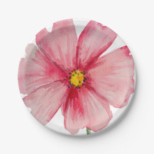 Beautifully Hand Painted Red Wild Flower Paper Plate