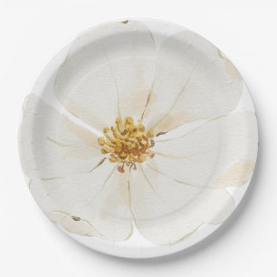 Beautifully Hand Painted White Peony  Paper Plate