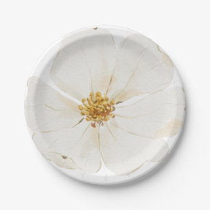 Beautifully Hand Painted White Peony Paper Plate