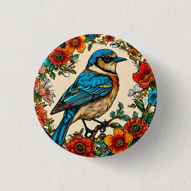 Beautifully illustrated bird 1 inch round button (Front)