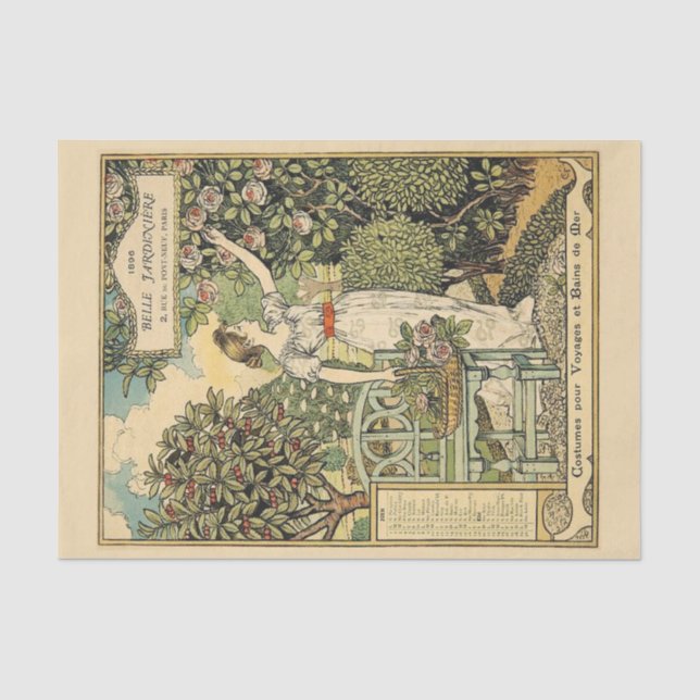 Beautifully illustrated vintage Jardinière 1896 Tissue Paper (Front)