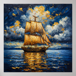 Beautifully rendered sailing ship poster