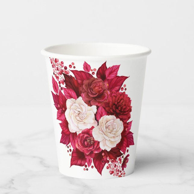 Beautifully Vibrant Red & White Roses  Paper Cups (Front)