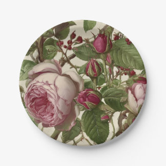 Beauttiful Pink Peonies Botanical Floral Design Paper Plate