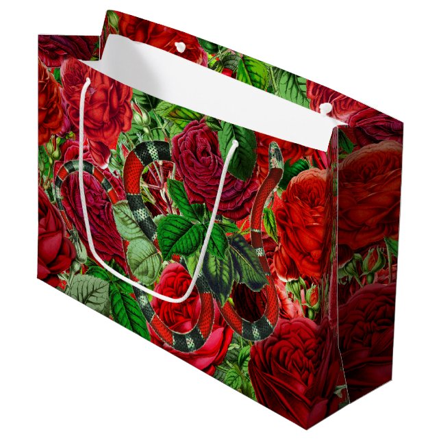 Beauty And Beast - Snake and Rose Flower Pattern Large Gift Bag (Front Angled)